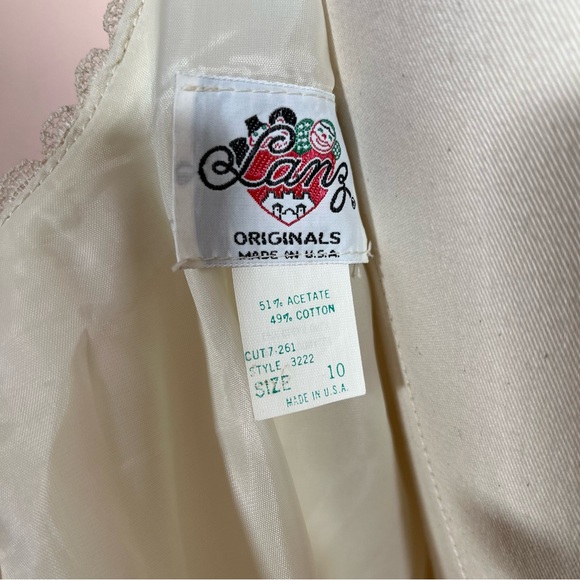 Vintage 80 90 Lanz Cream White Satin Puff sleeve Peplum Victorian Dress wedding - Picture 4 of 17